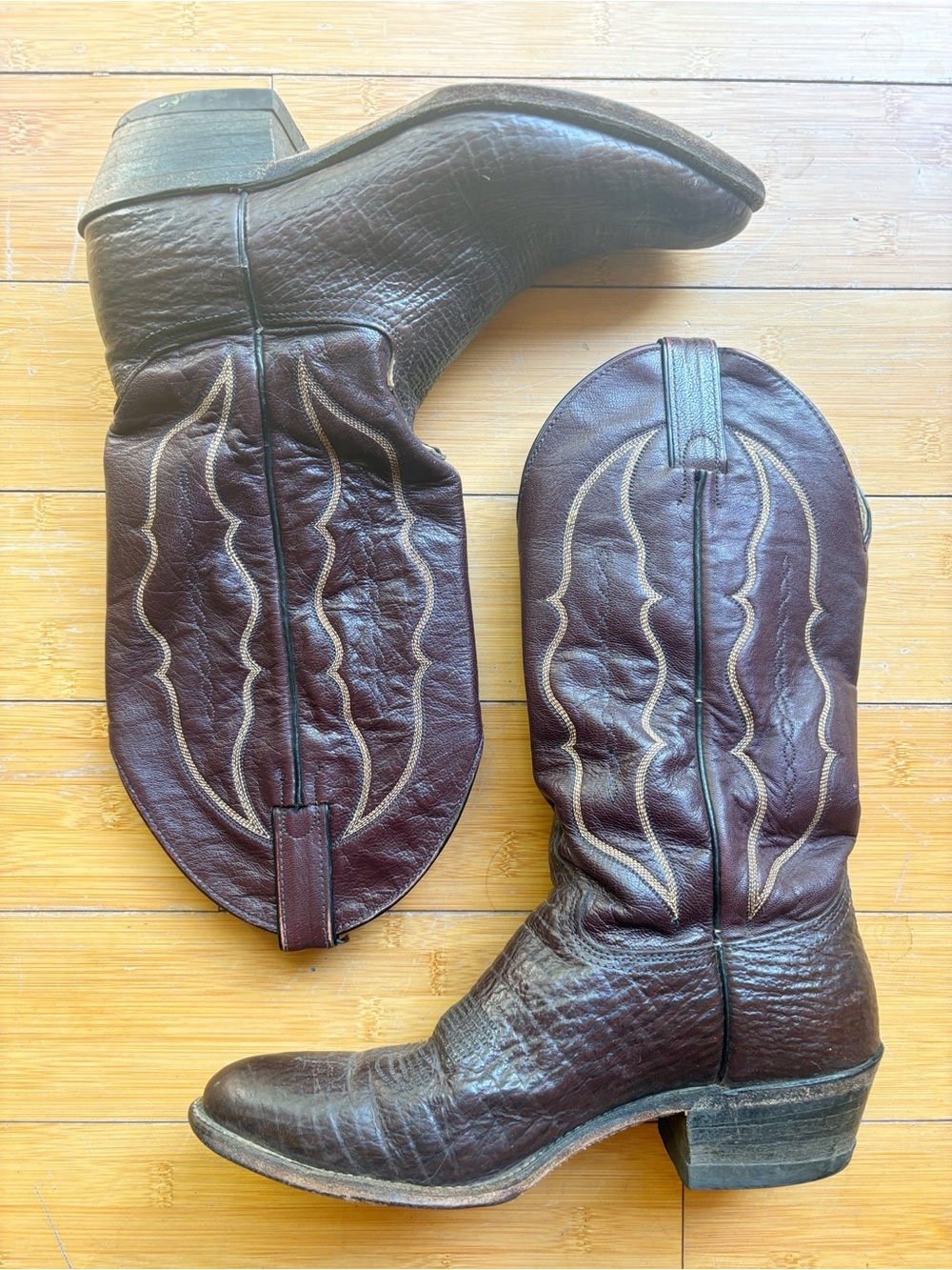 Vintage Abilene Leather Embroidered Cowboy Boots Western Cowgirl